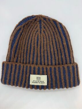BDG Urban Outfitters Brown Navy Striped Ribbed Adjustable Cuff Beanie OS